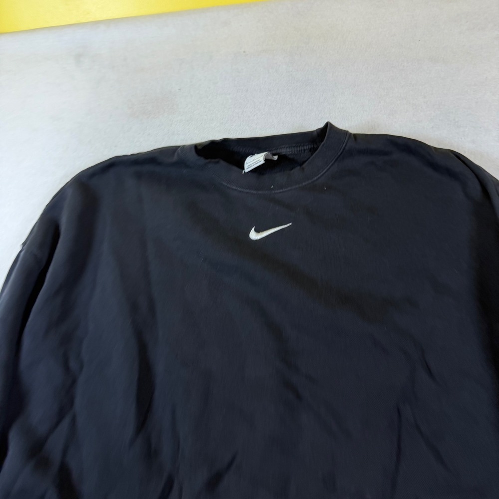Nike Womens Essential Cropped Sweatshirt Black Center Swoosh Pullover Small